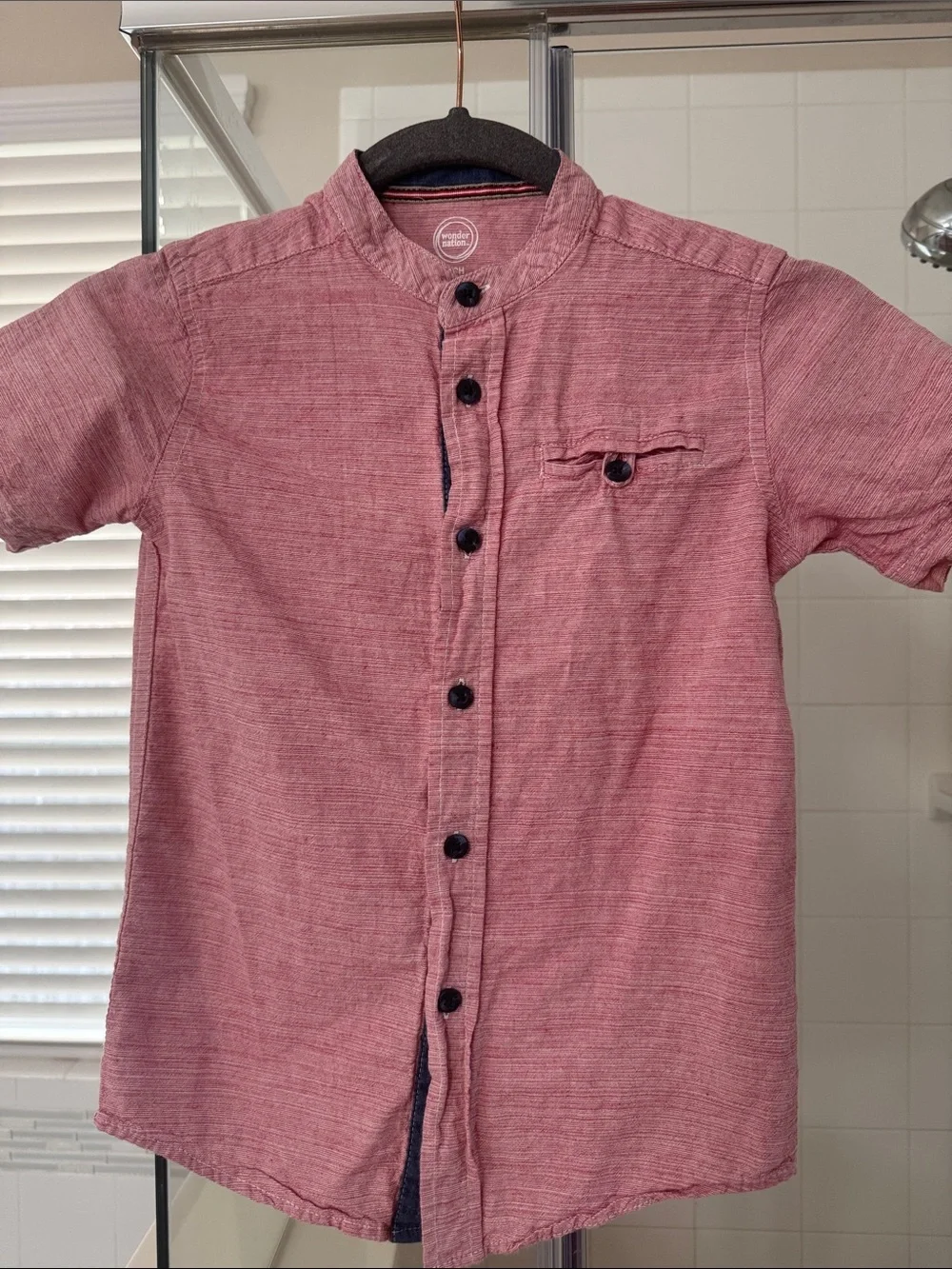 wonder nation Short-Sleeve Button-Down Mandarin Collar Shirt - Rose